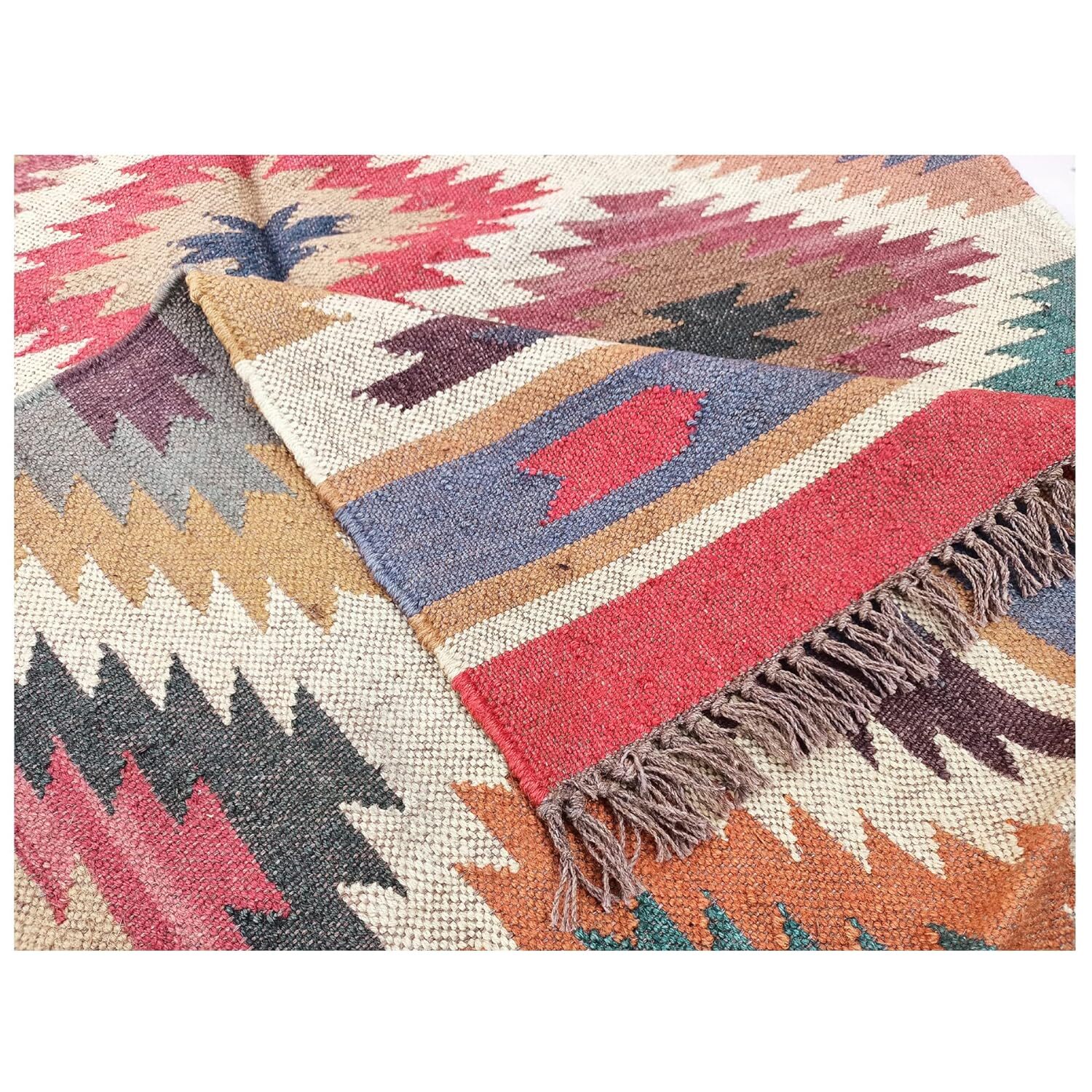 Rectangle Rug Modern Wool Jute Area Hallway Rug Kilim Handmade Accent Rug Runner