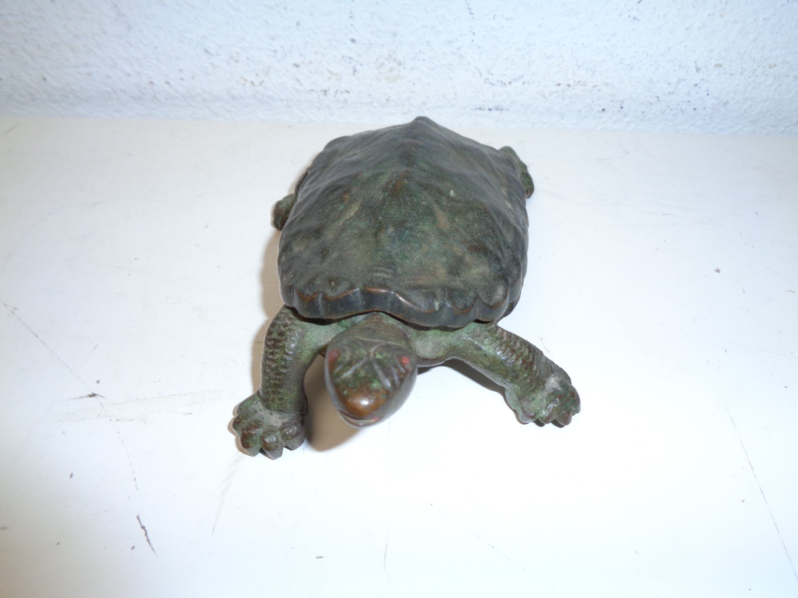Antique Cast Iron Copper Turtle Spittoon Box