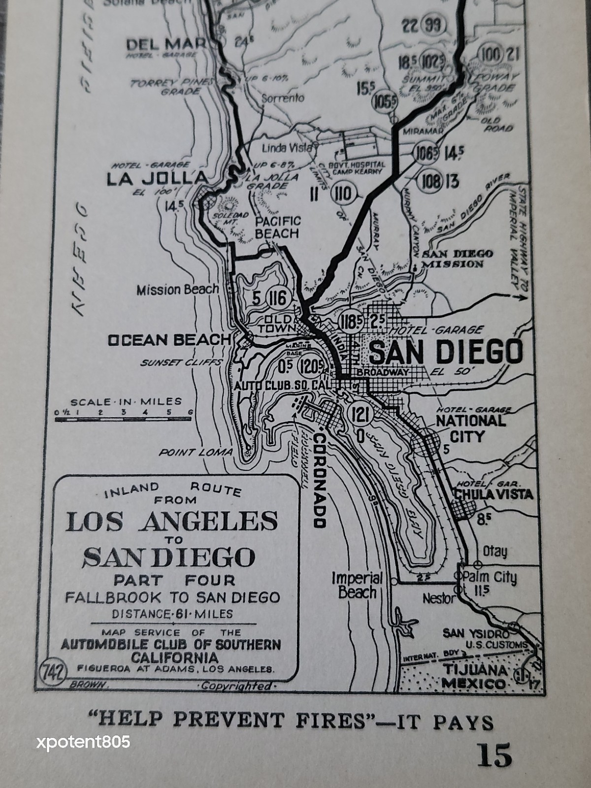 1920s LA SD Inland Rt Pt 4 Automobile Club of Southern Calif AAA Map 15 Antique