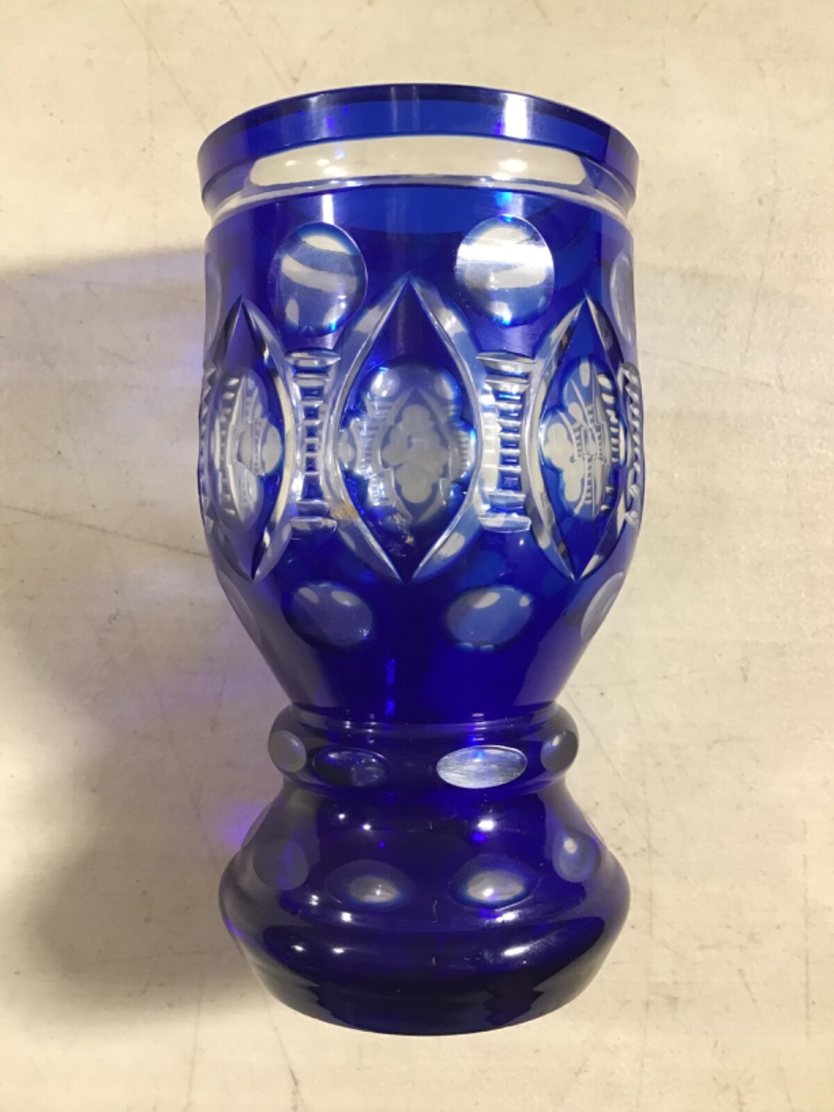1850’s Biedermeier Czech Bohemian Glass: Clear and Blue 5..5” Stunning One Chip