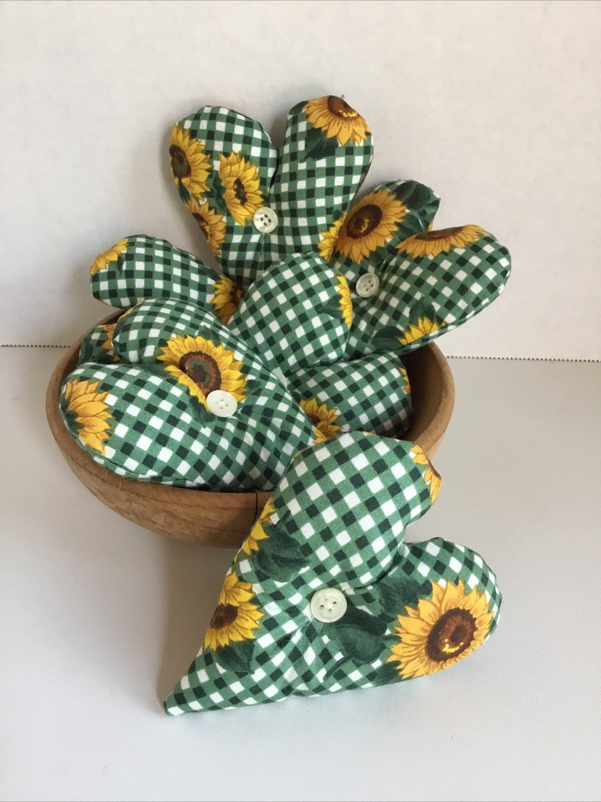 6 Sunflower print Bowl Fillers Hearts Cupboard Tucks ornies basket fillers