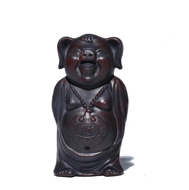 2.7in Chinese Yixing Zisha Pottery Bronze Natural Clay Rich Pig Wealth Tea Pet