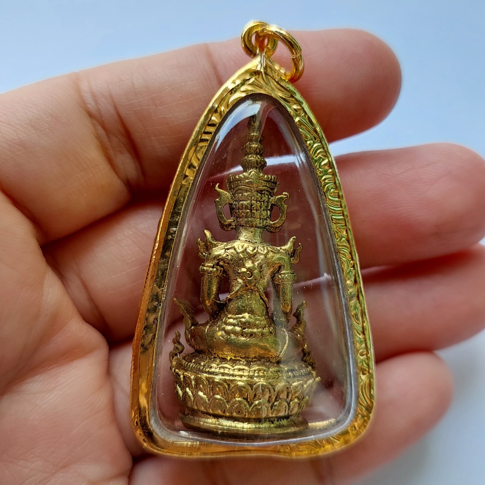 Golden Emperor Buddha Thai Amulet Pendant LP Doo Gold Micron Case