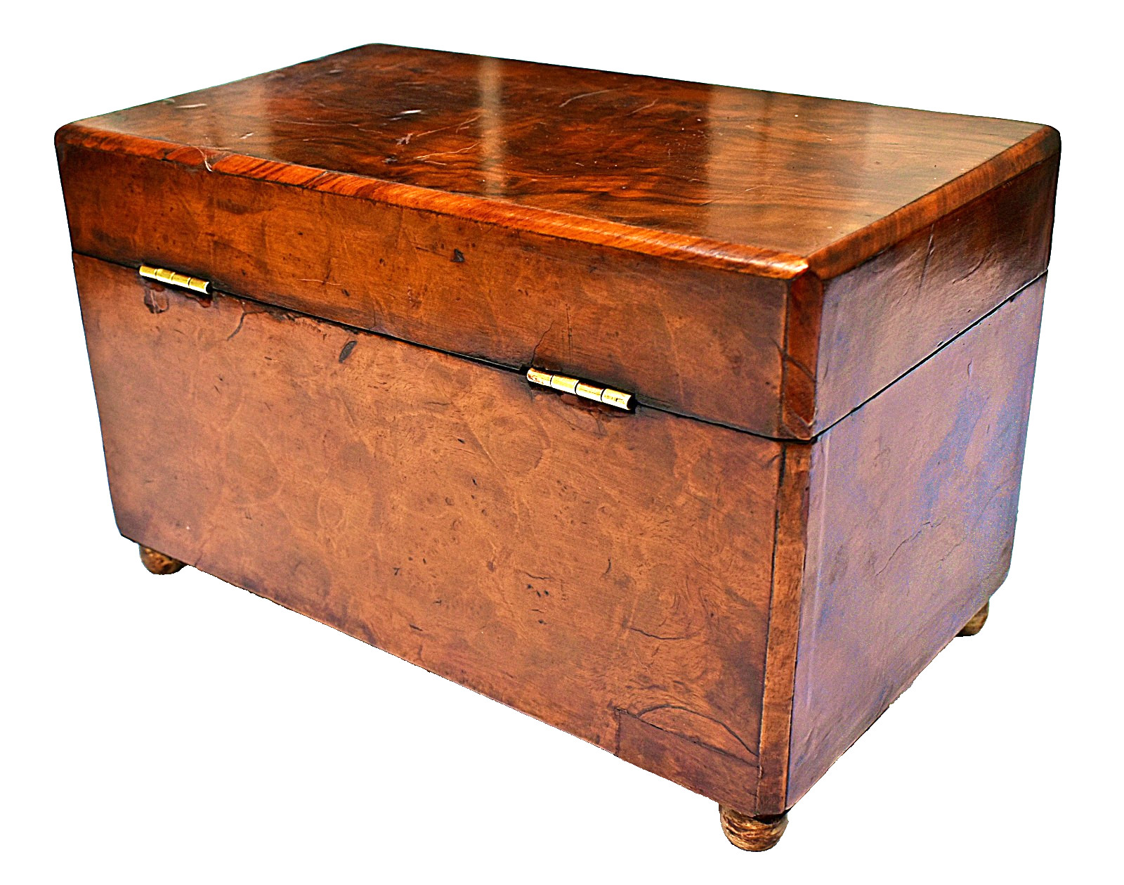 Mid Victorian Burr Walnut Rectangular shaped Tea Caddy with Key, circa 1860