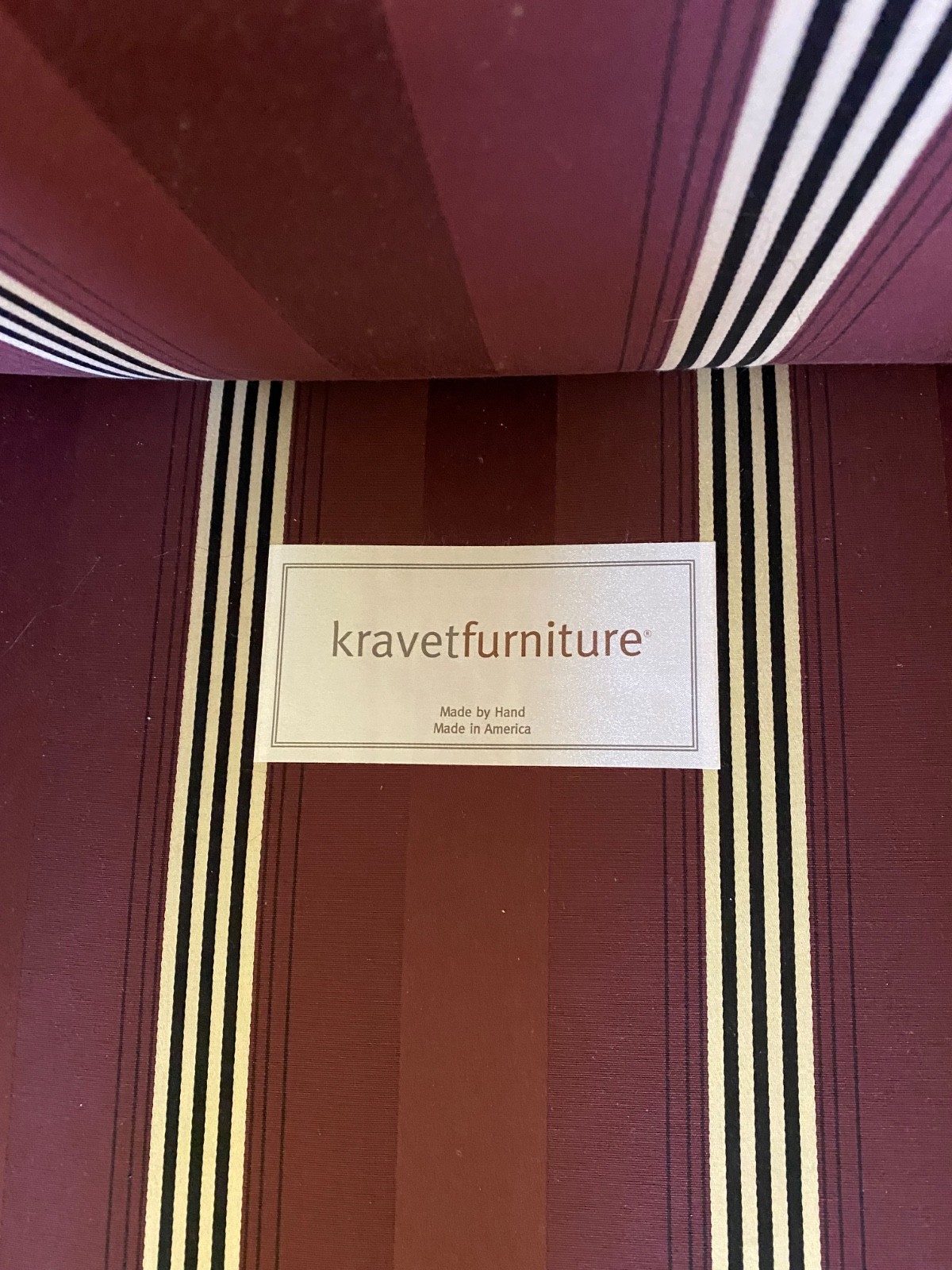Vintage Kravet Custom Designed Aubergine with Black & White Stripe Lounge Chairs