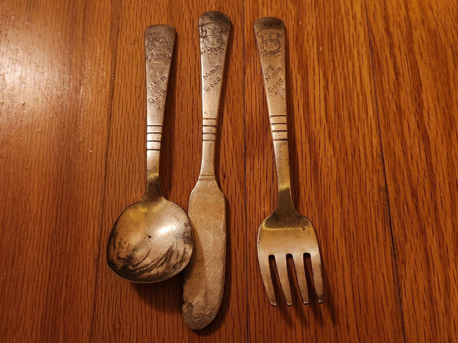 Campbell’s Soup Childrens Fork Knife & Spoon Set Silver Plated 1950’s WM Rogers