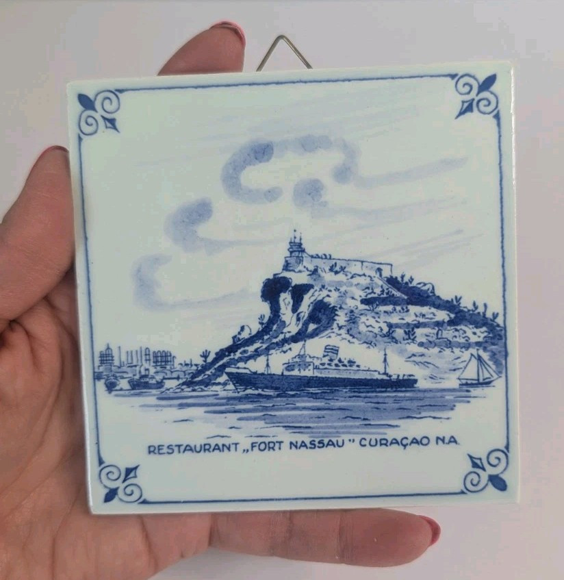 Blue Delft Holland Tile/Coaster/Trivet/Wall Decor W/Hanger~Blues/White, Boats