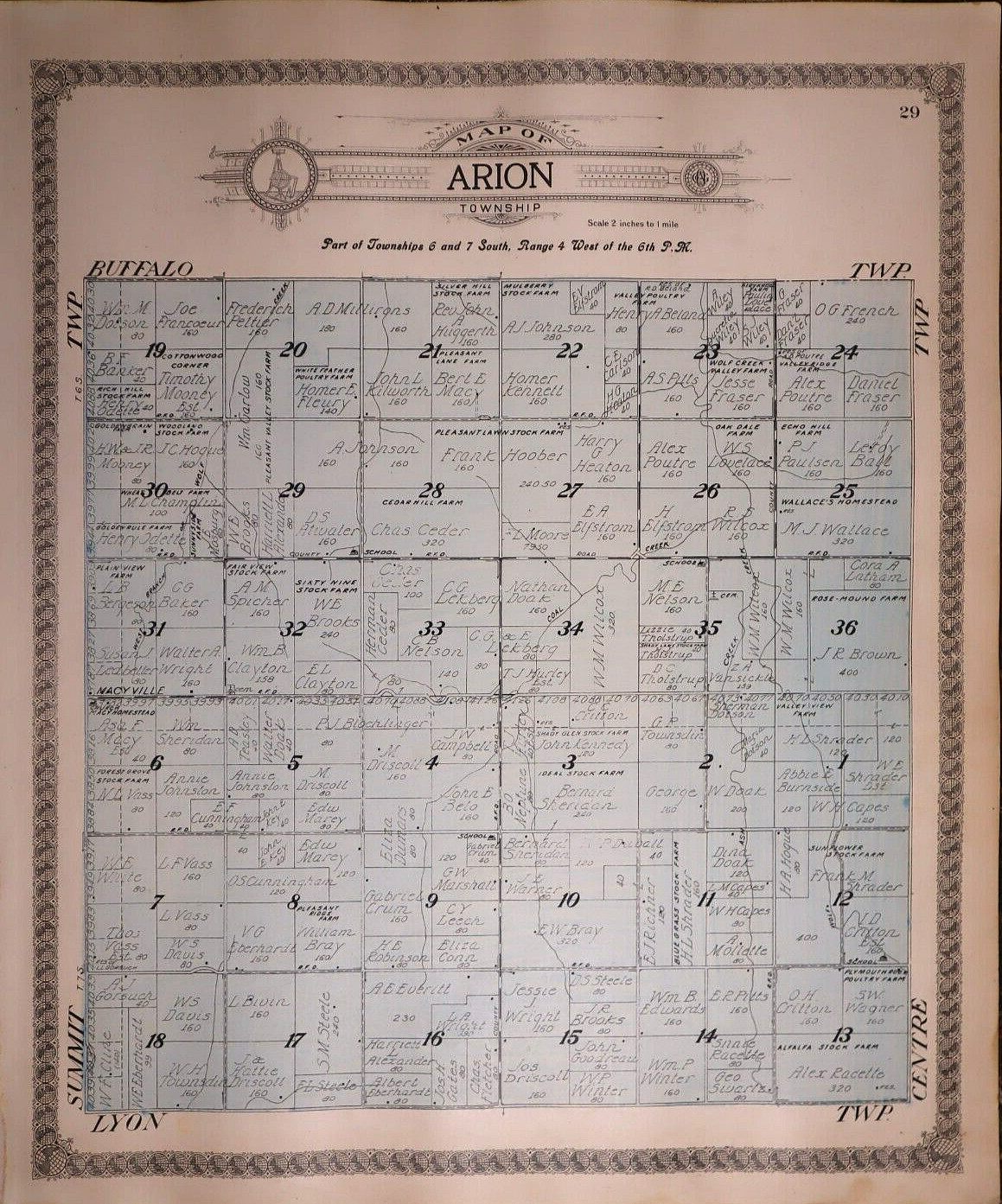 (Lg15x17) ~ 1917 Plat Map ~ ARION Township, CLOUD County, KANSAS ~ Free S&H