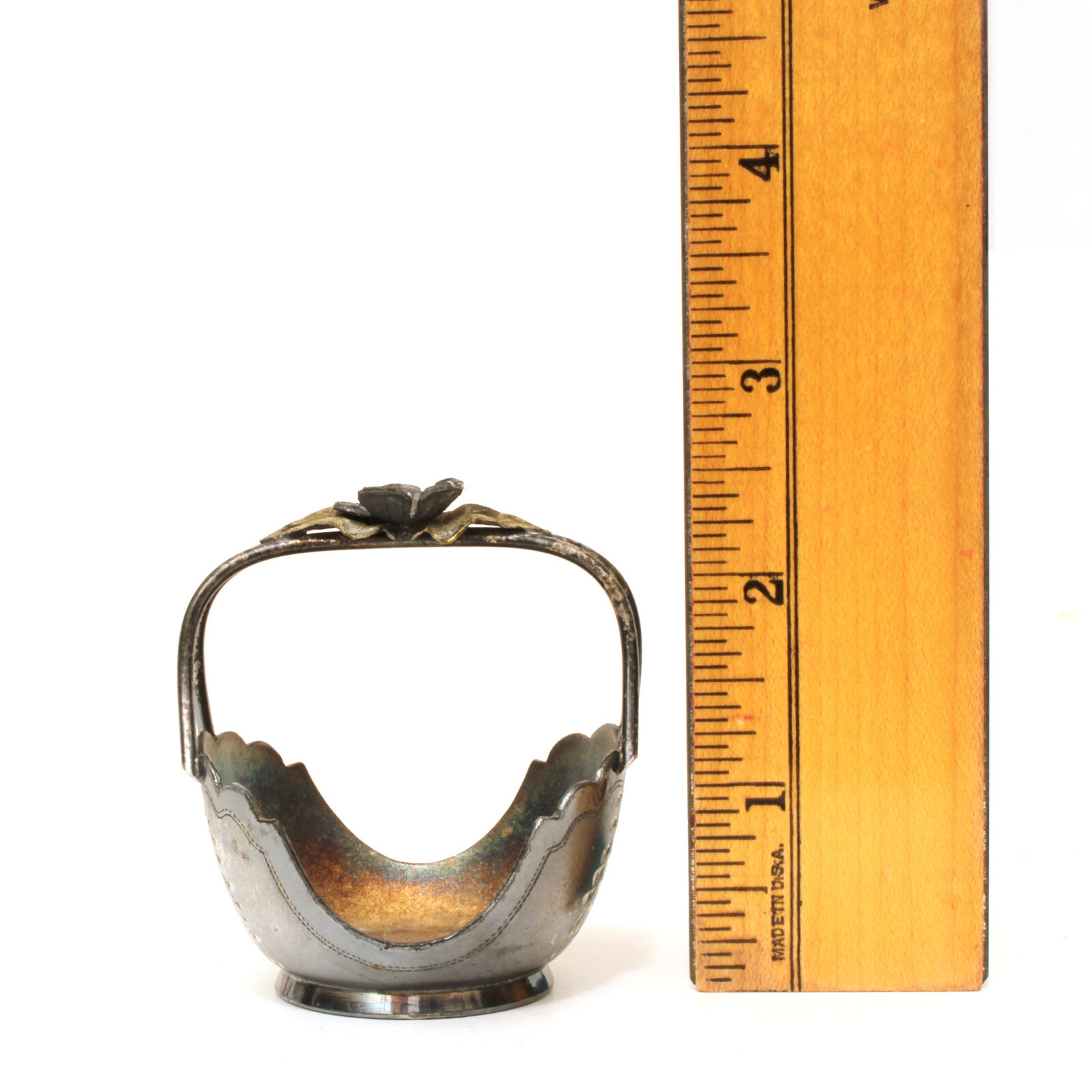 Pairpoint Silverplate Napkin Ring Antique Flower Basket Figural Open Salt
