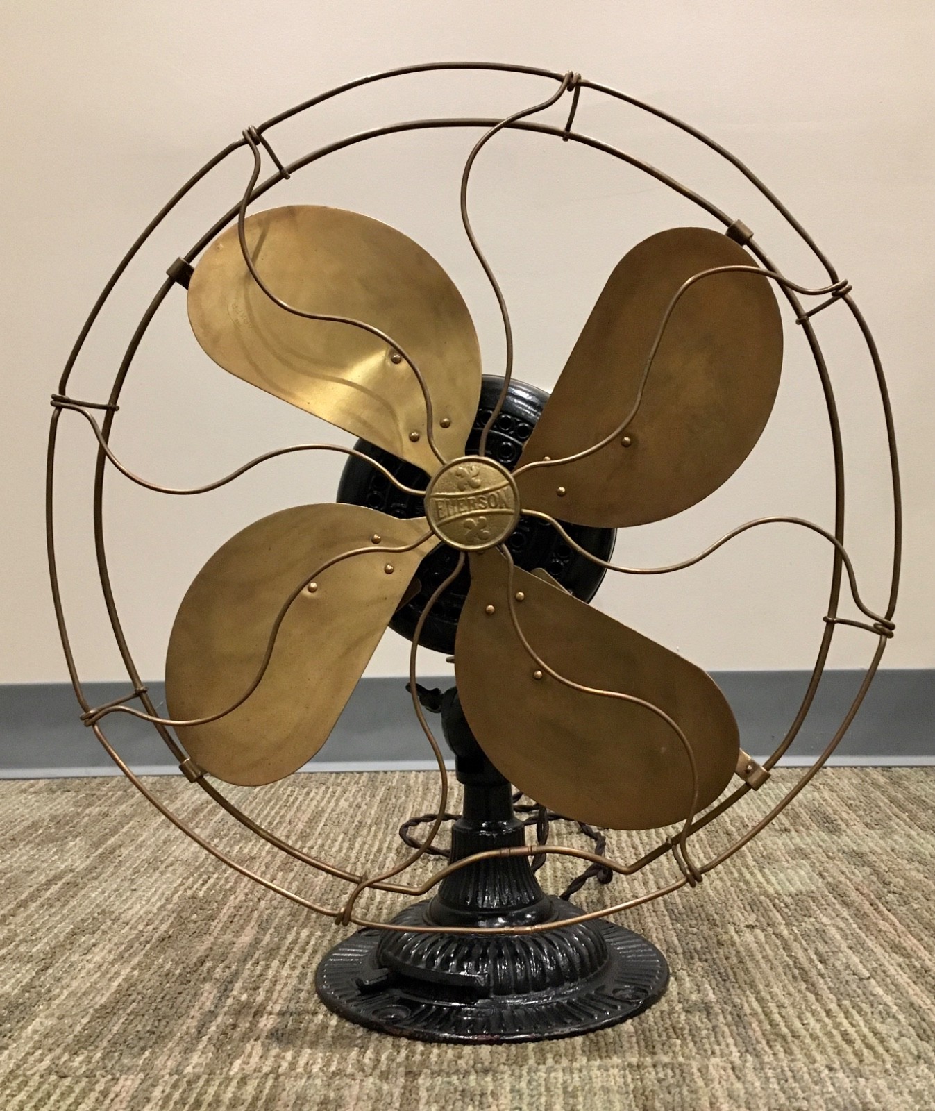 1910 Emerson 16″ fan, Type 12648, Ornate Base Lever Oscillator, Serial No. 18382