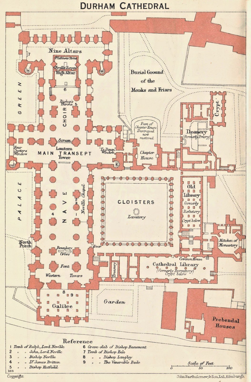 Durham Cathedral Plan 1939 Vintage Map, map of Newcastle on tyne on reverse