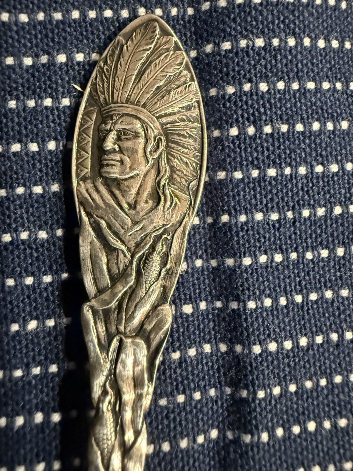 Niagara Falls Indian Head Corn Sterling Antique Howard Souvenir Spoon (S383)
