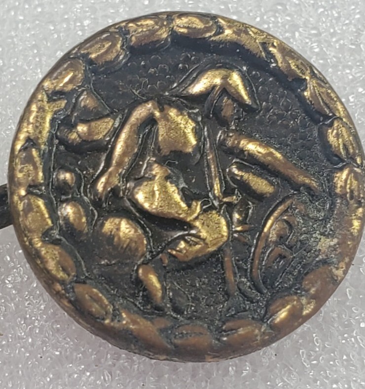 Brass Antique Button with Soldier Helmet Weapon .75″ Across With Cufflink