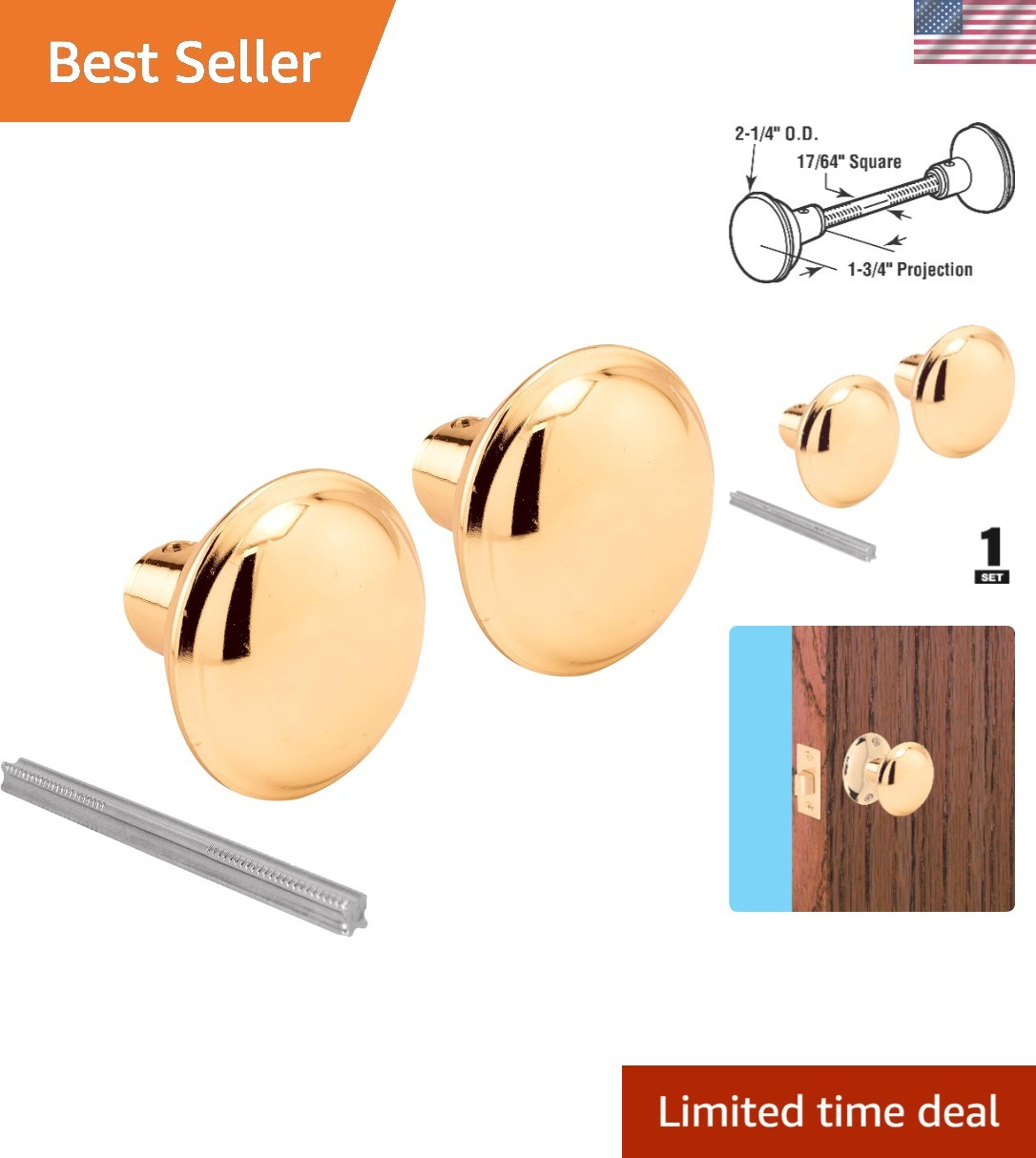 Easy Install Solid Brass Vintage Door Knob – Adjustable for Various Doors