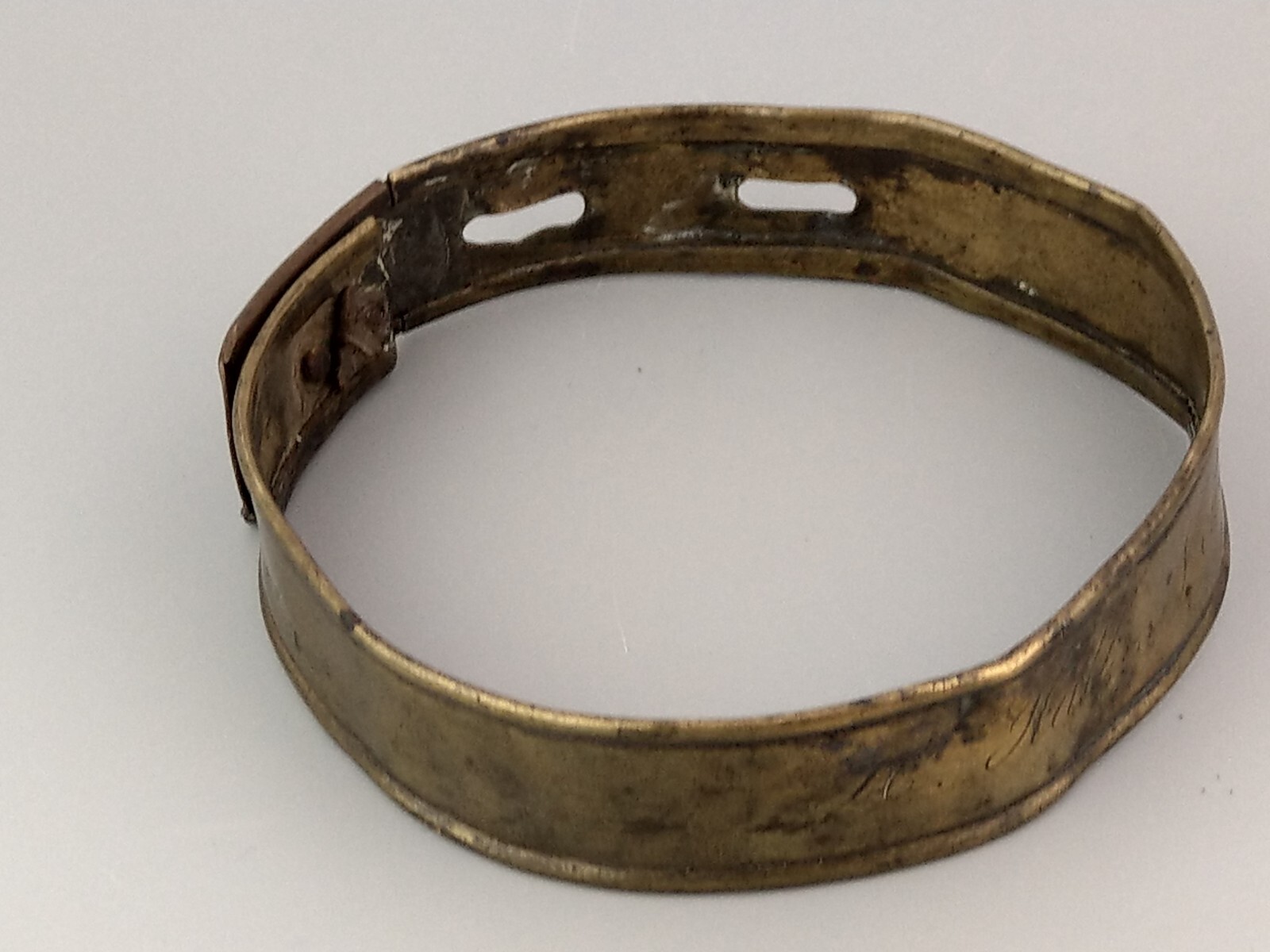 Early English sheet brass dog collar, 18th century, engraved H. Hall Newark