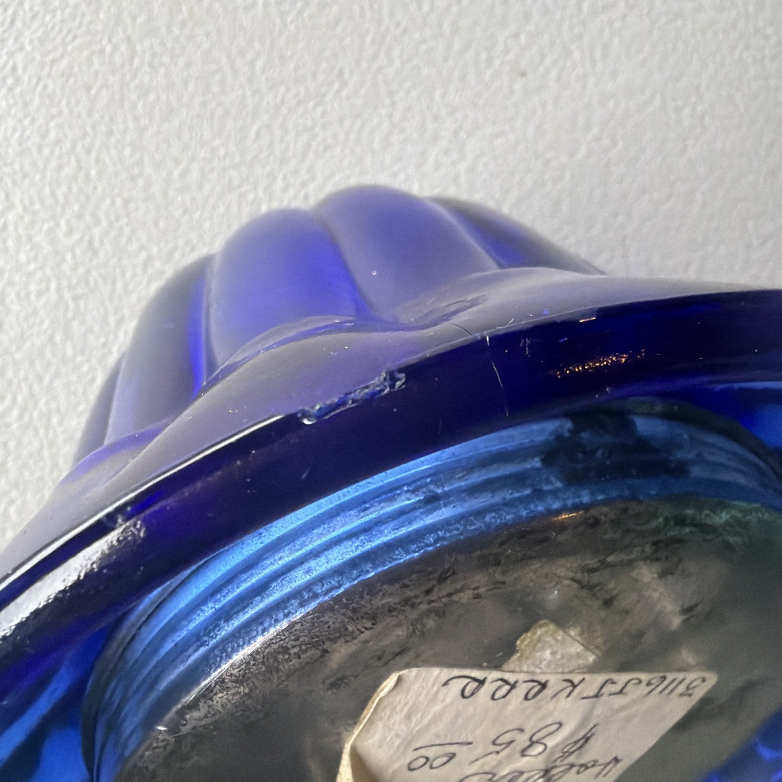 Antique Cobalt Blue Glass Beehive String Twine Thread Holder Dispenser VTG AS IS