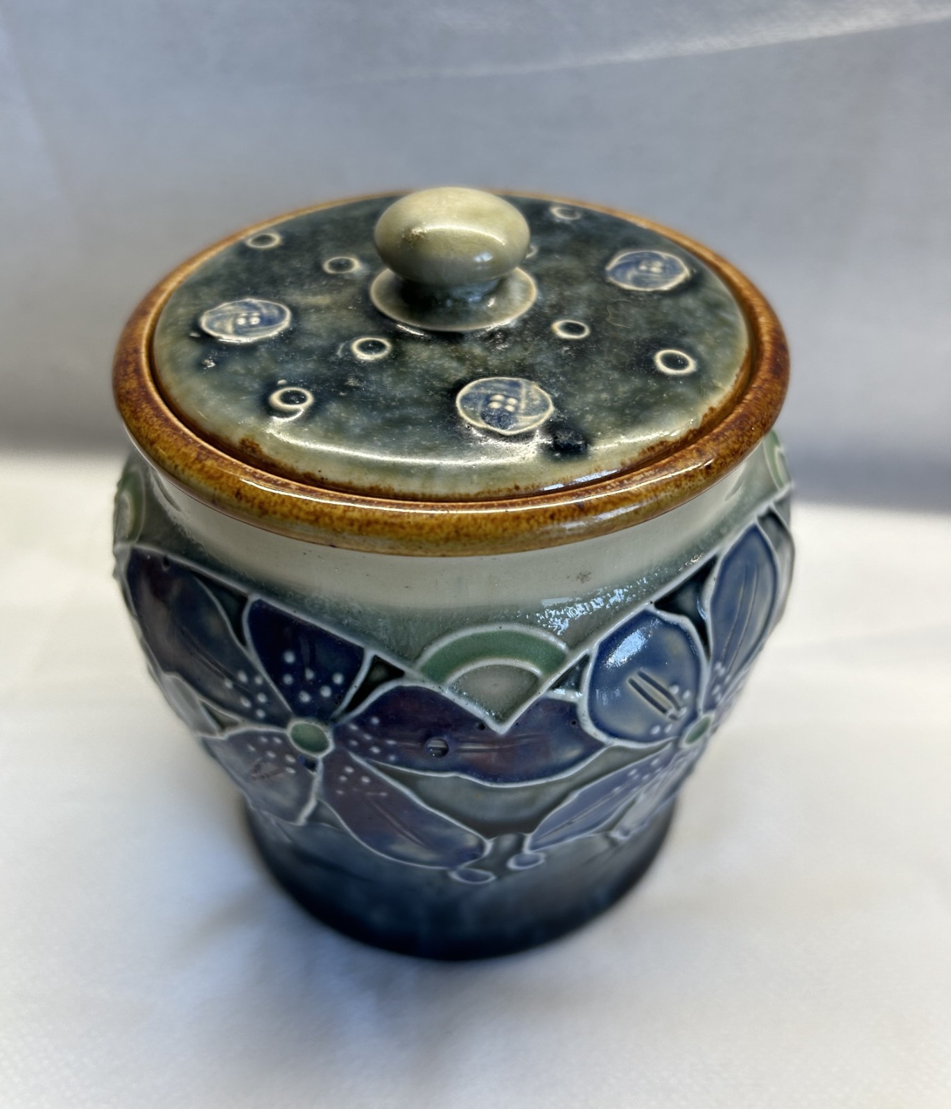 Royal Doulton Florrie Jones Floral Art Nouveau Lidded Jar c.1902-22 Tobacco