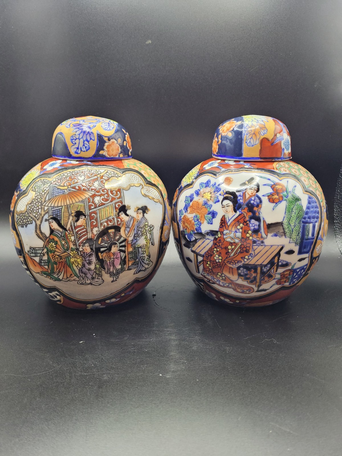 2 X Vintage Chinese Ginger jars Geisha Girls 6″ / 15.5cms tall