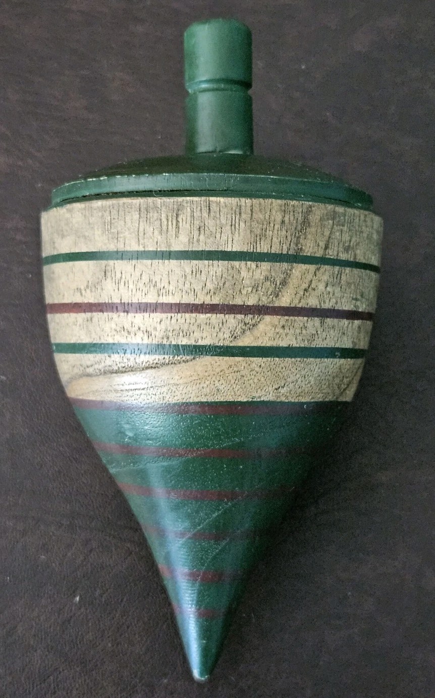 VINTAGE WOODEN SPINNING TOP ORIGINAL PERIOD PAINT Early American 19th Cent. Toy