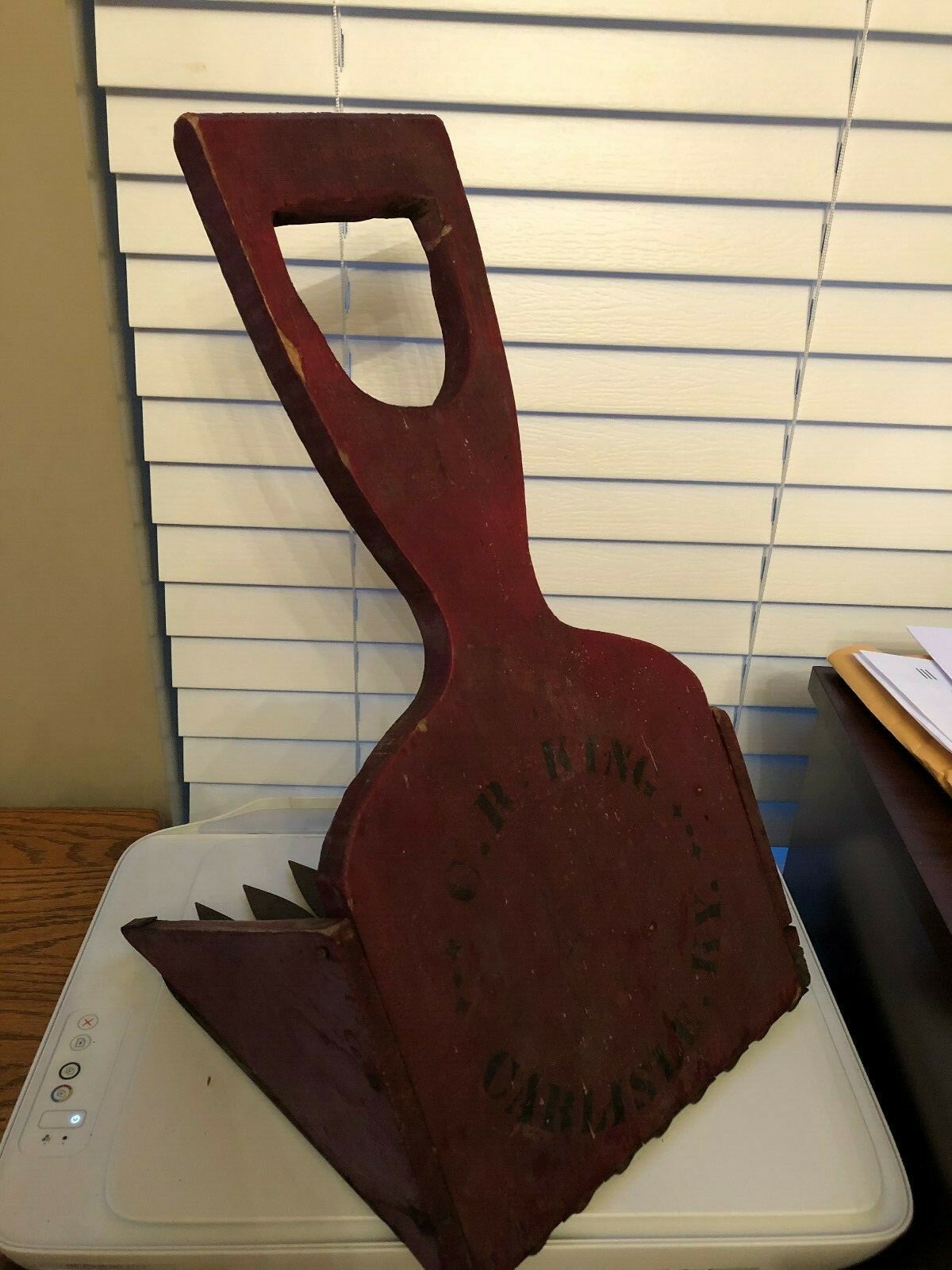 Antique Cranberry Scoop Wood Rake Red Paint CR King Carlisle Kentucky Stenciled