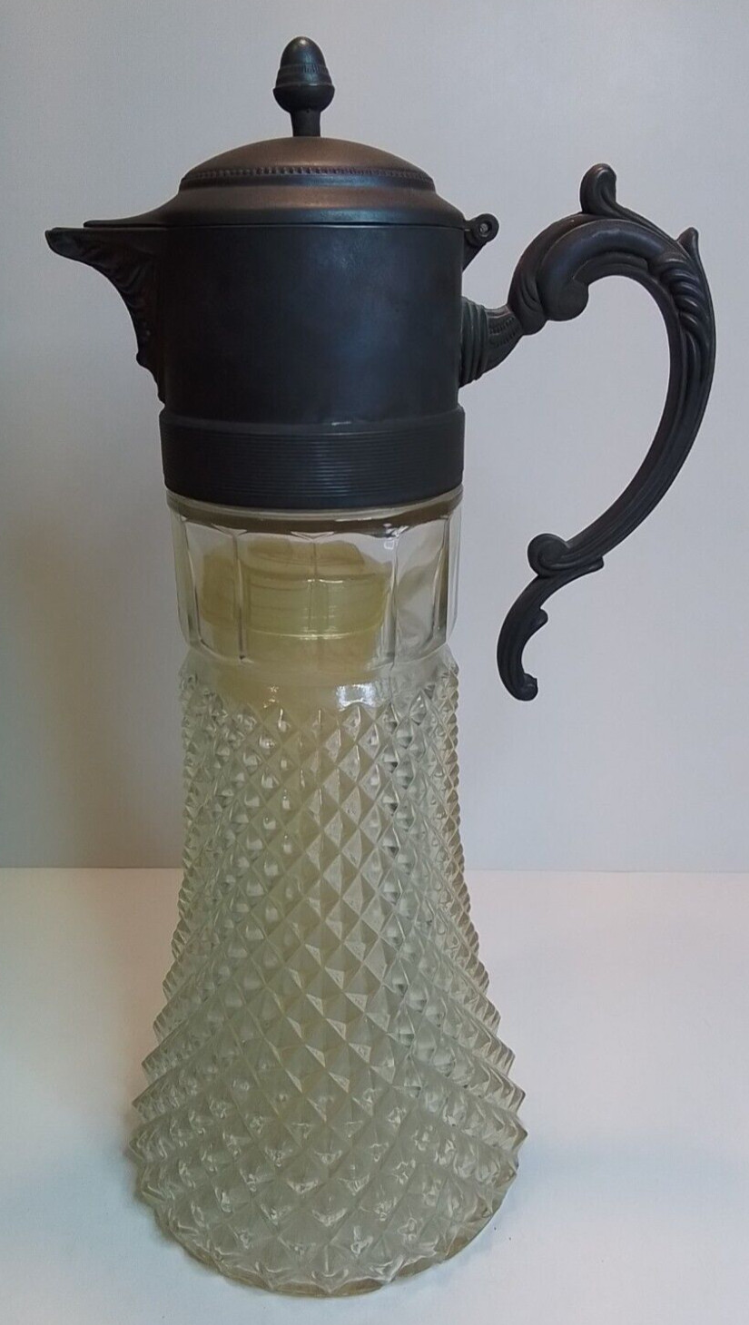 Vintage Italian Silver Plate and Cut Glass Claret Pitcher With Insert