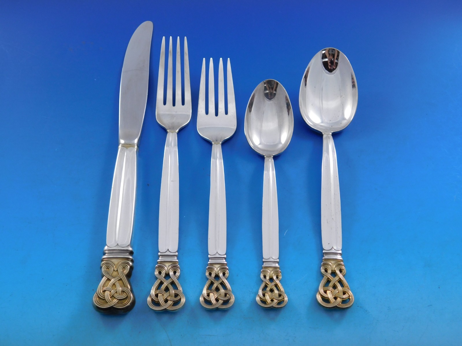 Celtic Weave Gold by Towle Sterling Silver Flatware Set for 12 Service 65 pieces