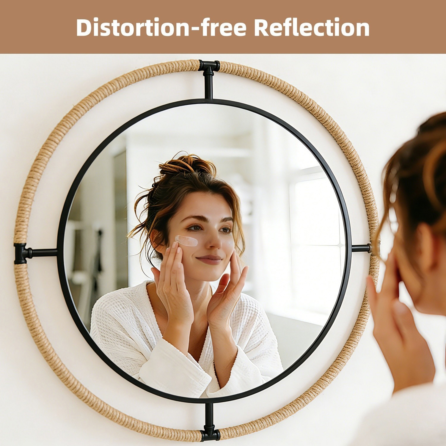 Nautical Inspired Round Wall Hanging Decorative Mirror with Rope Coastal Decor