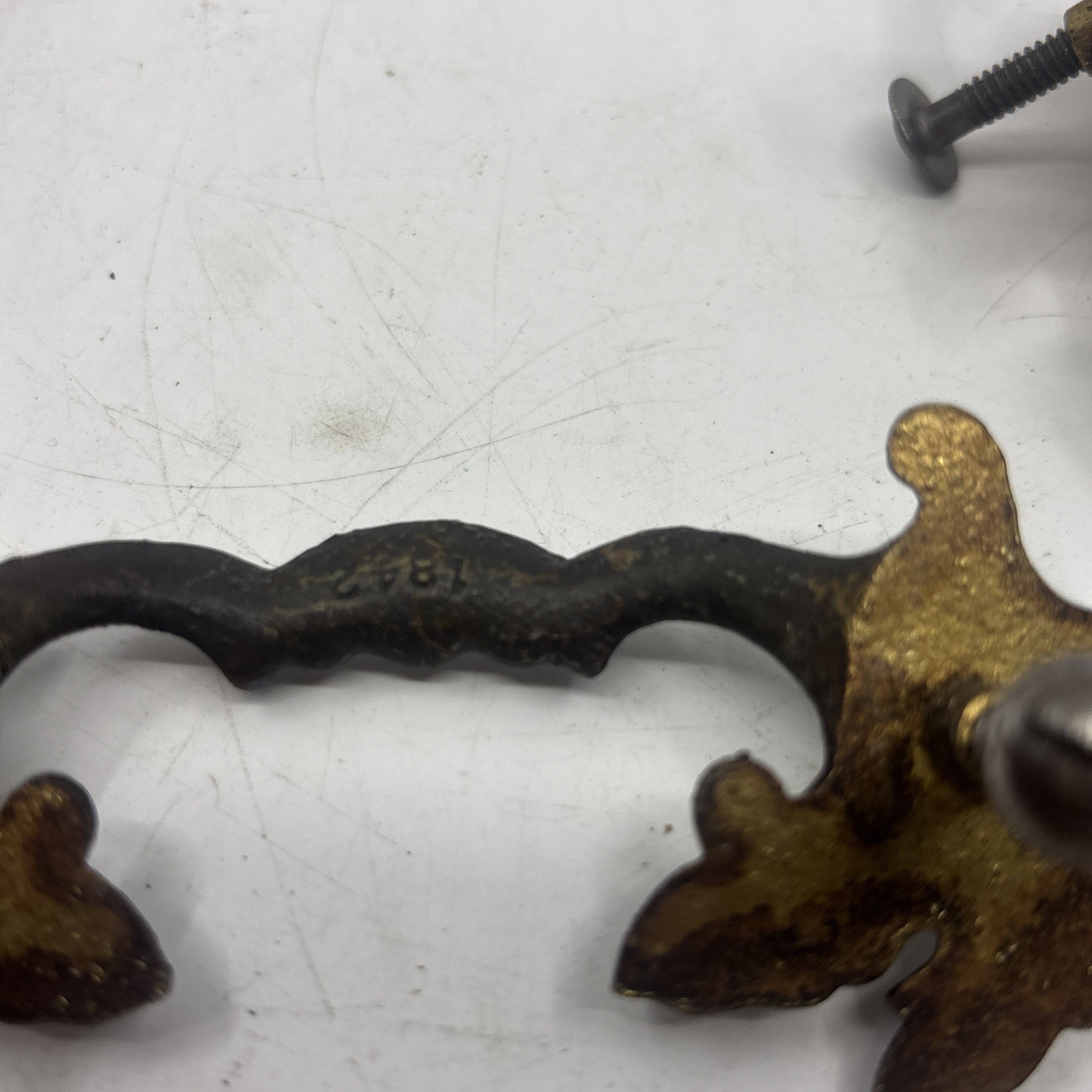 Antique Brass Drawer Pulls Set 6 French Provincial Leaf Handles 1842