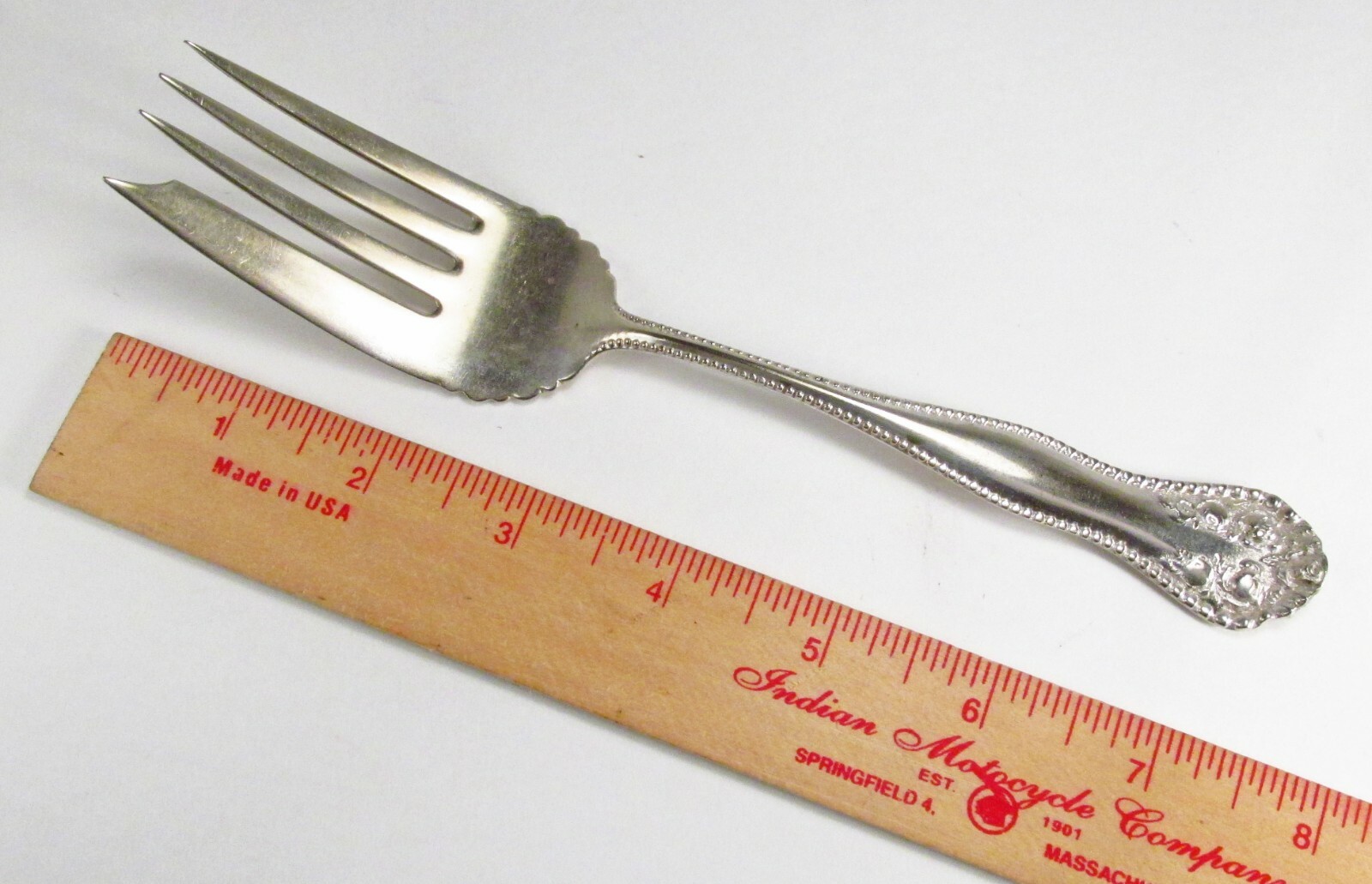 Antique 1910 E.H.H. Smith Silverplate York Rose Pattern Meat Serving Fork 7.5″