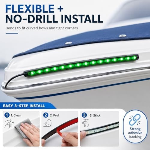 Navigation Lights – LED Bow Lights, Green & Red, Night Fishing, Deck, IP67 Wa…