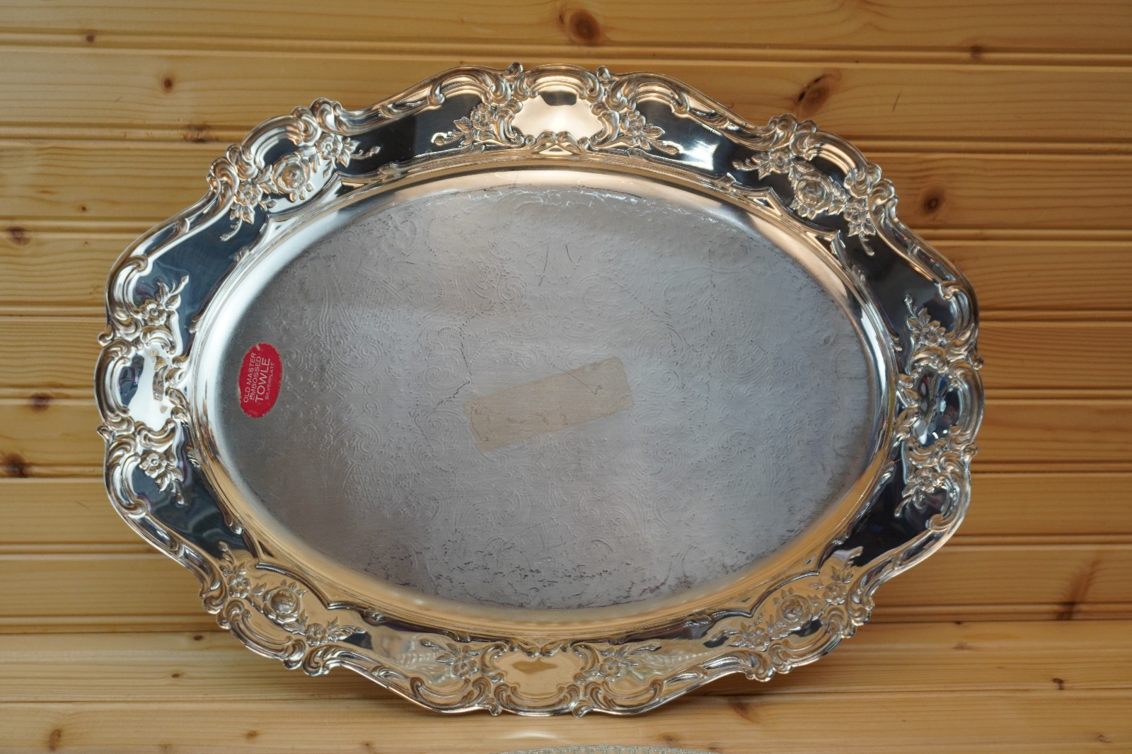 Towle Old Master Embossed Silver Tray with Glass Divided Relish Dish, 17¼” (S43)