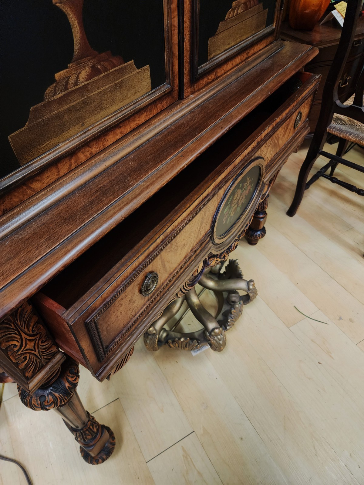 Berkey & Gay English Jacobean Walnut/Burlwood Cabinet