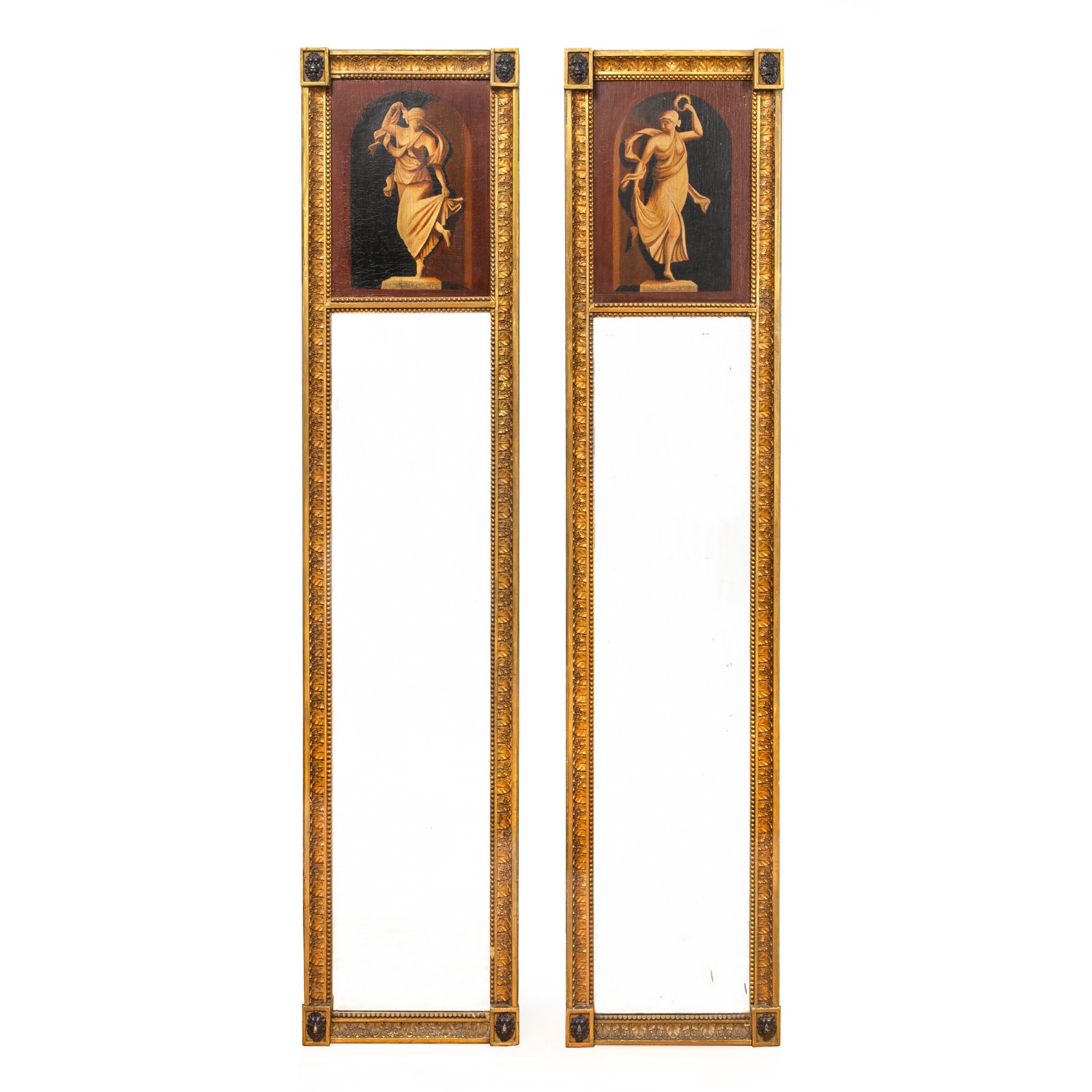 Pair of English Regency Antique Classical Painted Panel Pier Mirrors ca. 1810