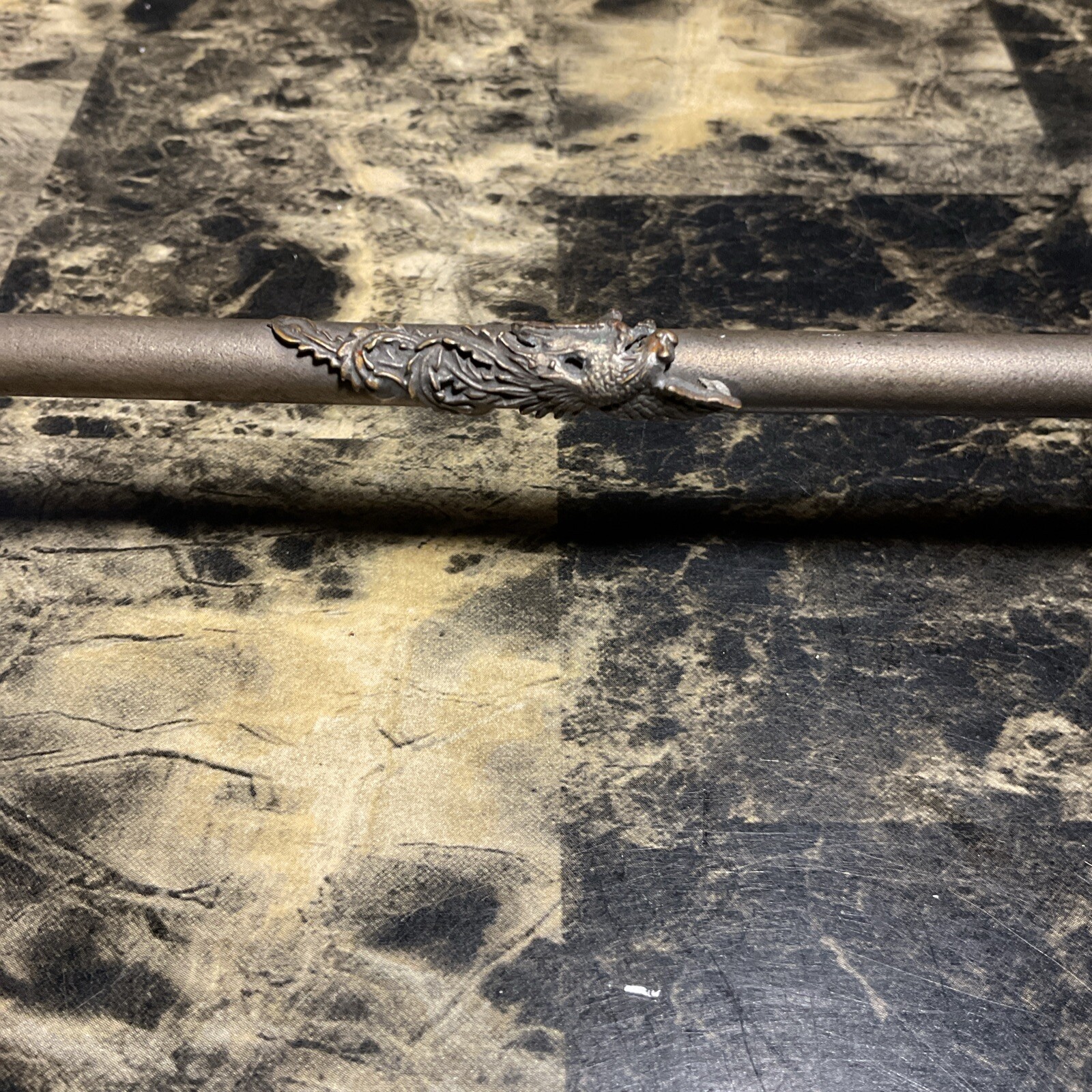 Antique Traditional Chinese Brass Etched Water Smoking Pipe With Makers Mark