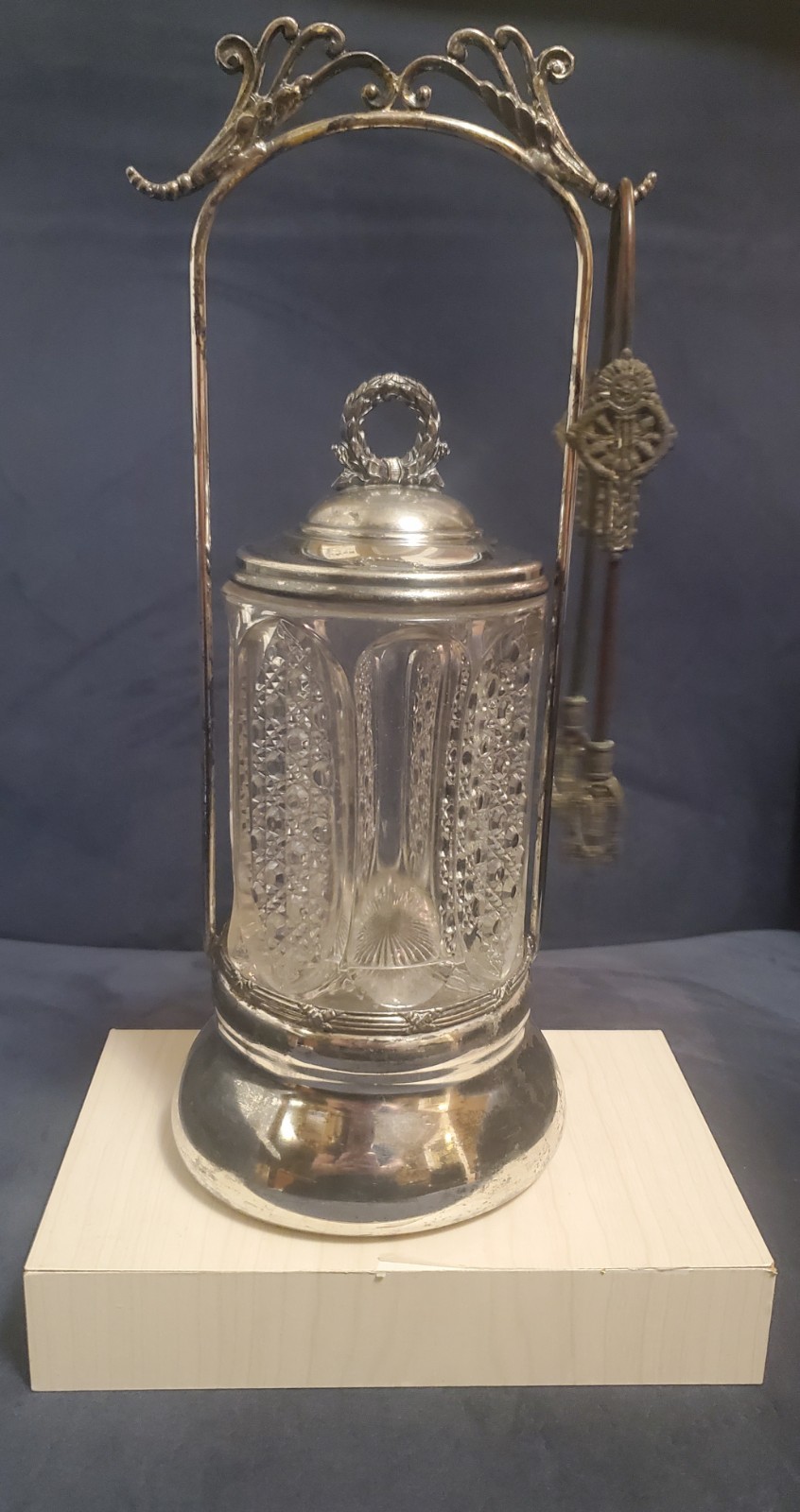 Antique Monarch Silver Plate Pickle Castor and Tongs 11 1/2 inches tall