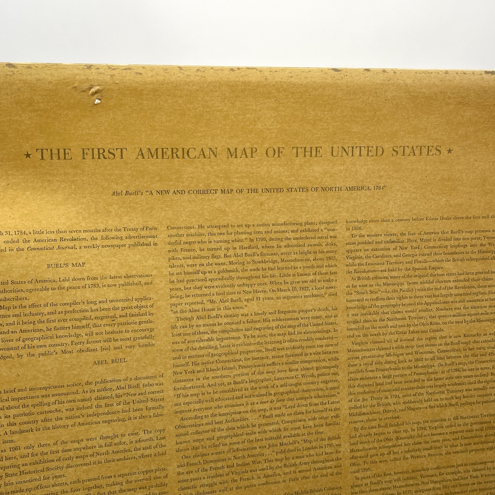 Antique Reproduction First American Map Of The United States 1784 By Abel Buell