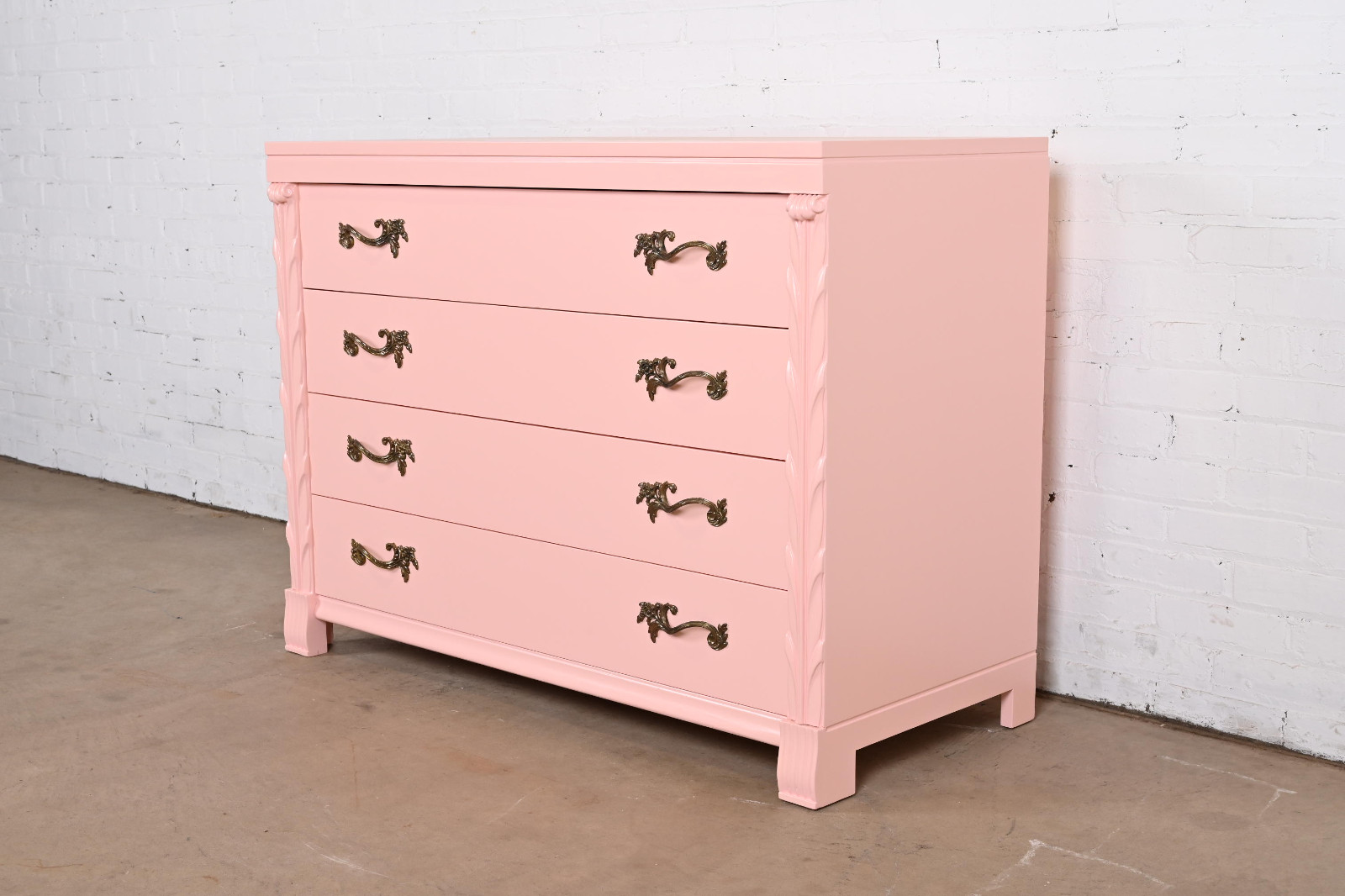 John Stuart French Regency Pink Lacquered Dresser Chest, Newly Refinished