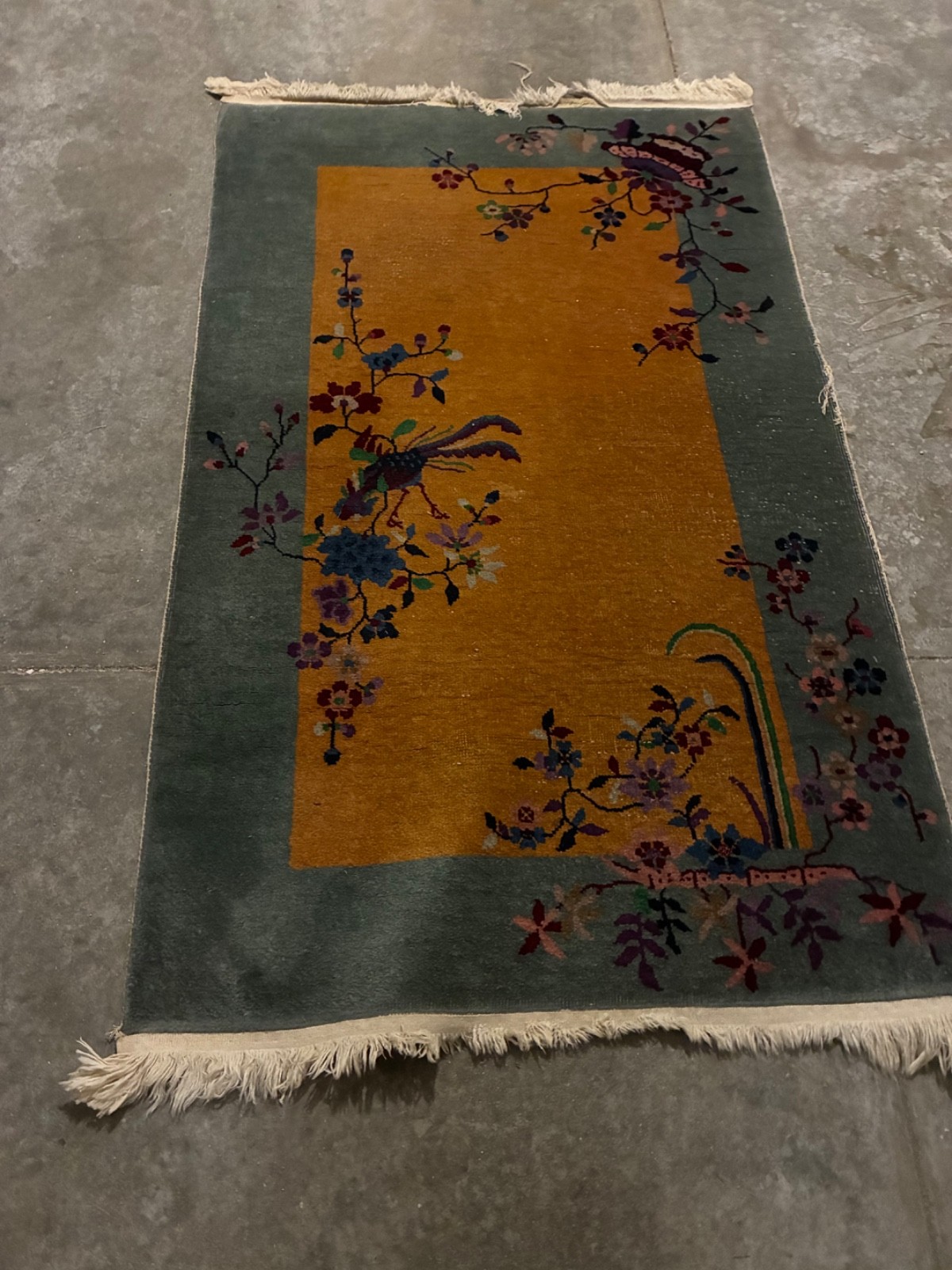 c1920s ANTIQUE MINT ART DECO CHINESE WALTER NICHOLS RUG 1’6″ x 2’6″ RARE DESIGN
