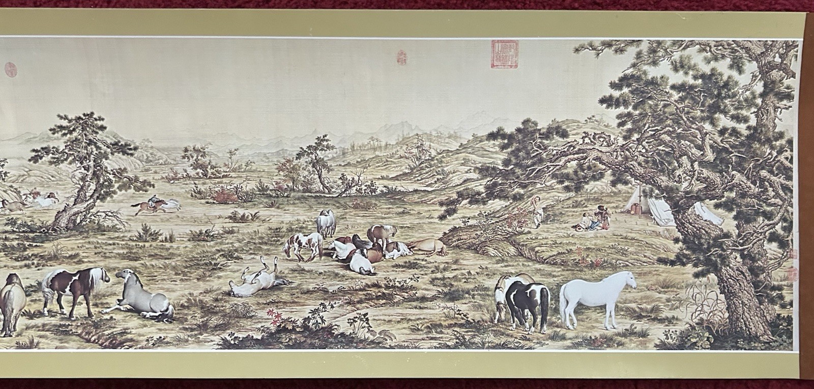 VTG One Hundred Stallions by Lang Shih-Ning (G. Castiglione) 9ft Scroll Replica