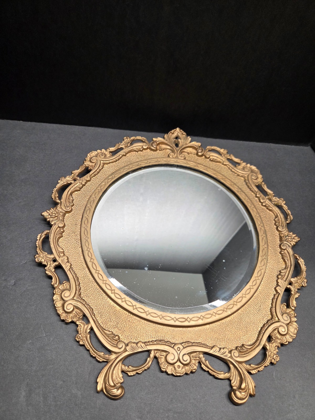 ANTIQUE CAST IRON VICTORIAN VANITY/WALL MIRROR c.1899-ORIGINAL BEVELED GLASS!