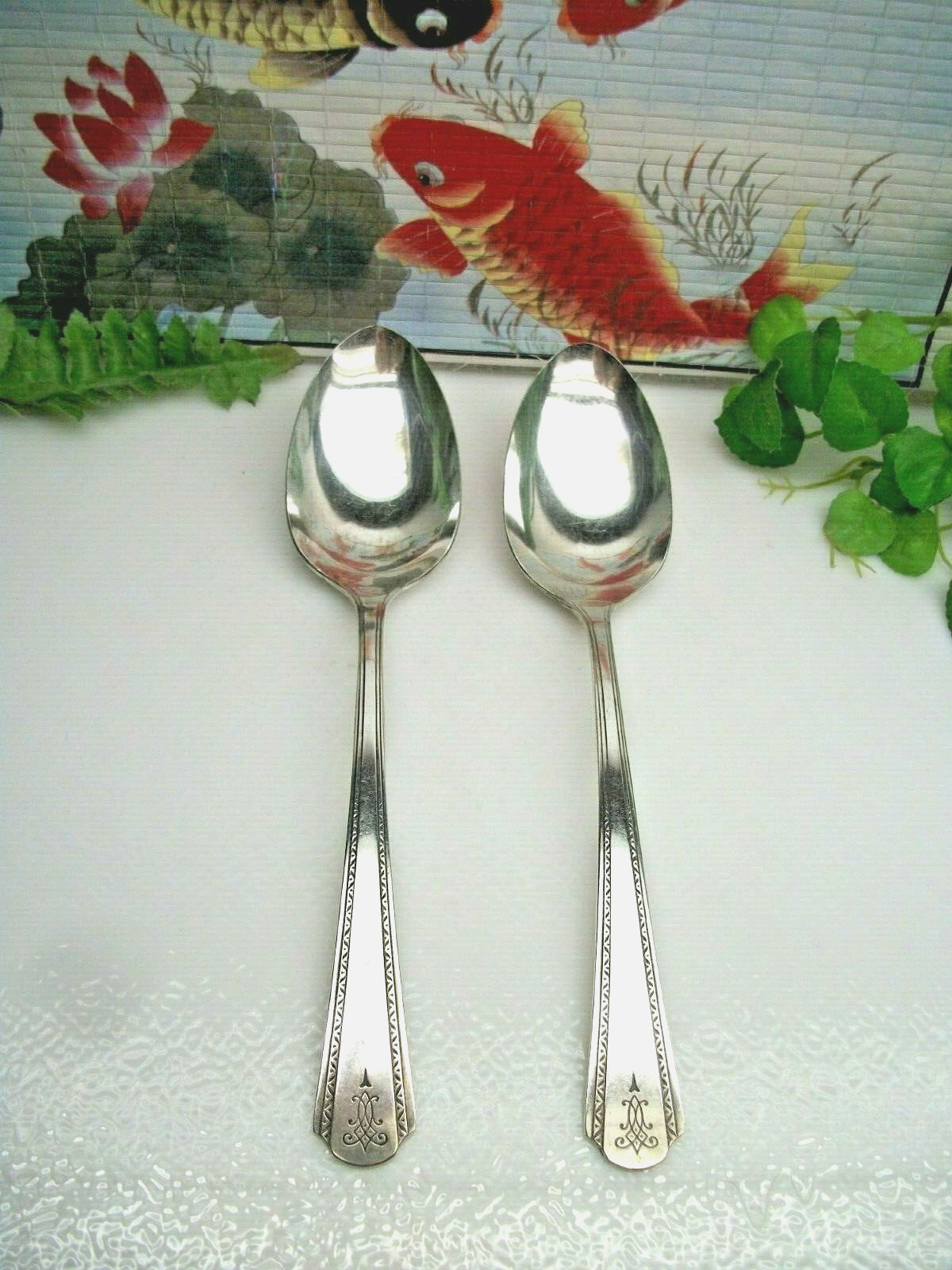 2 Oneida Senate Plate JEAN Silverplate 8″ Solid Serving Spoons 1932