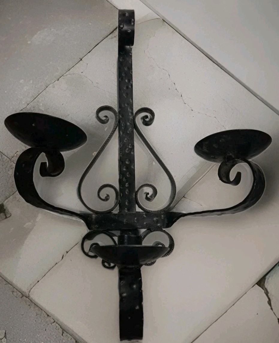 Hammered wall 3 Candle Sconce Black 19.5 Tall