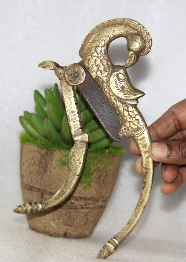 Vintage Brass Engraved Betel Nut Cutter / Sarota Original Old Hand Carved