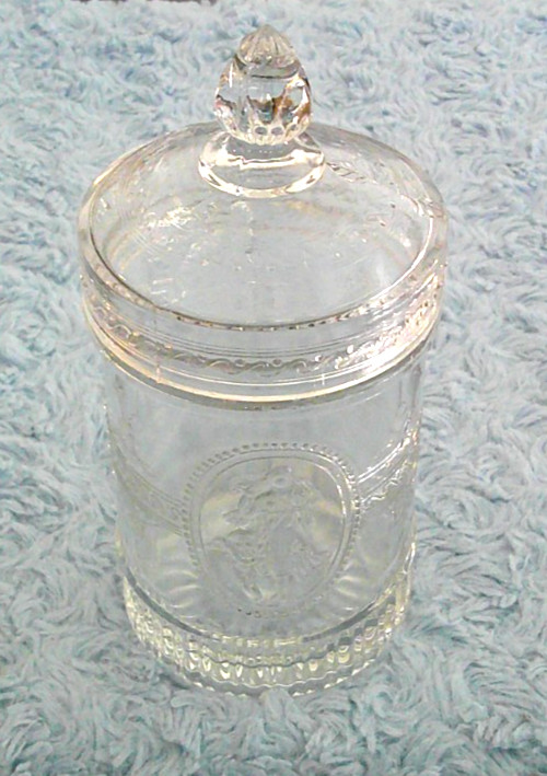 EAPG Richards & Hartley Old Pickle Jar with Lid Venus Minerva Cupid READ