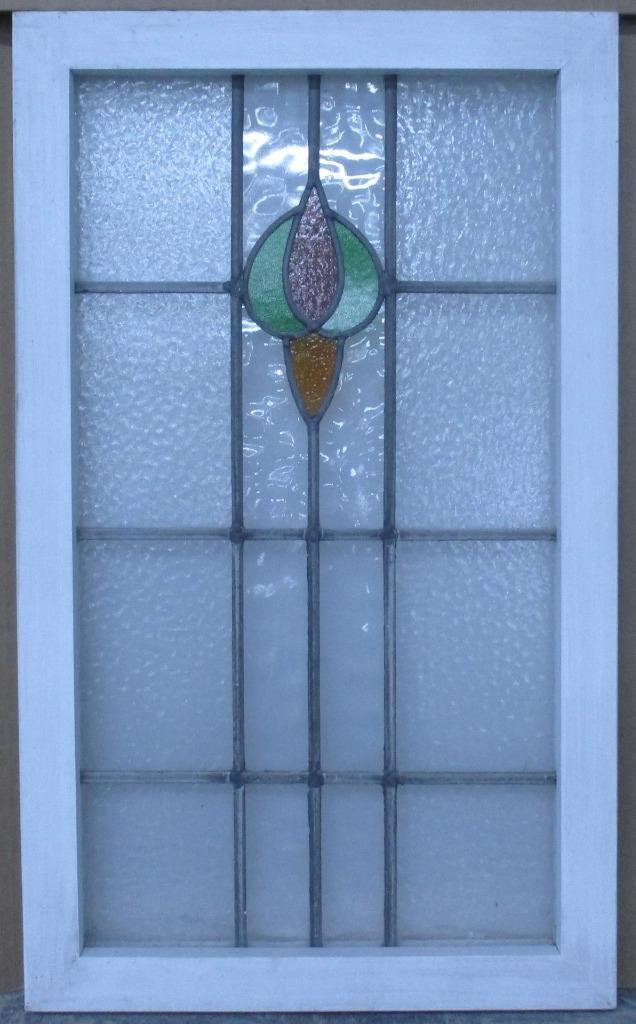 MIDSIZE OLD ENGLISH LEADED STAINED GLASS WINDOW SIMPLE ABSRTACT 16″ x 26 1/2″