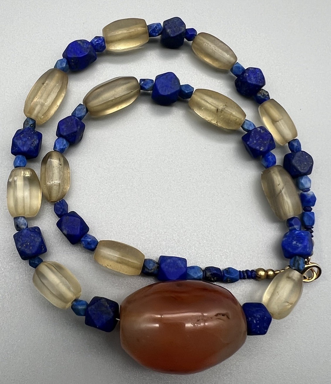 Vintage Antique Beads Necklace Used Agate Rock Crystal Lapis Lazuli Mix Beads