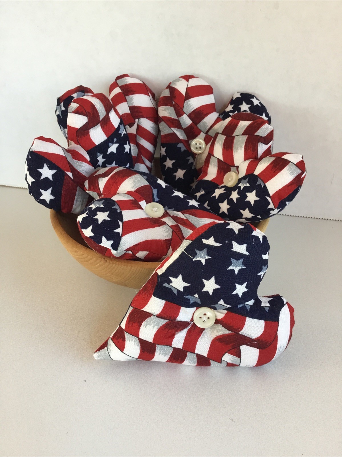 Set of 6 Americana Flag Print fabric Bowl Fillers Hearts Tucks ornies decor