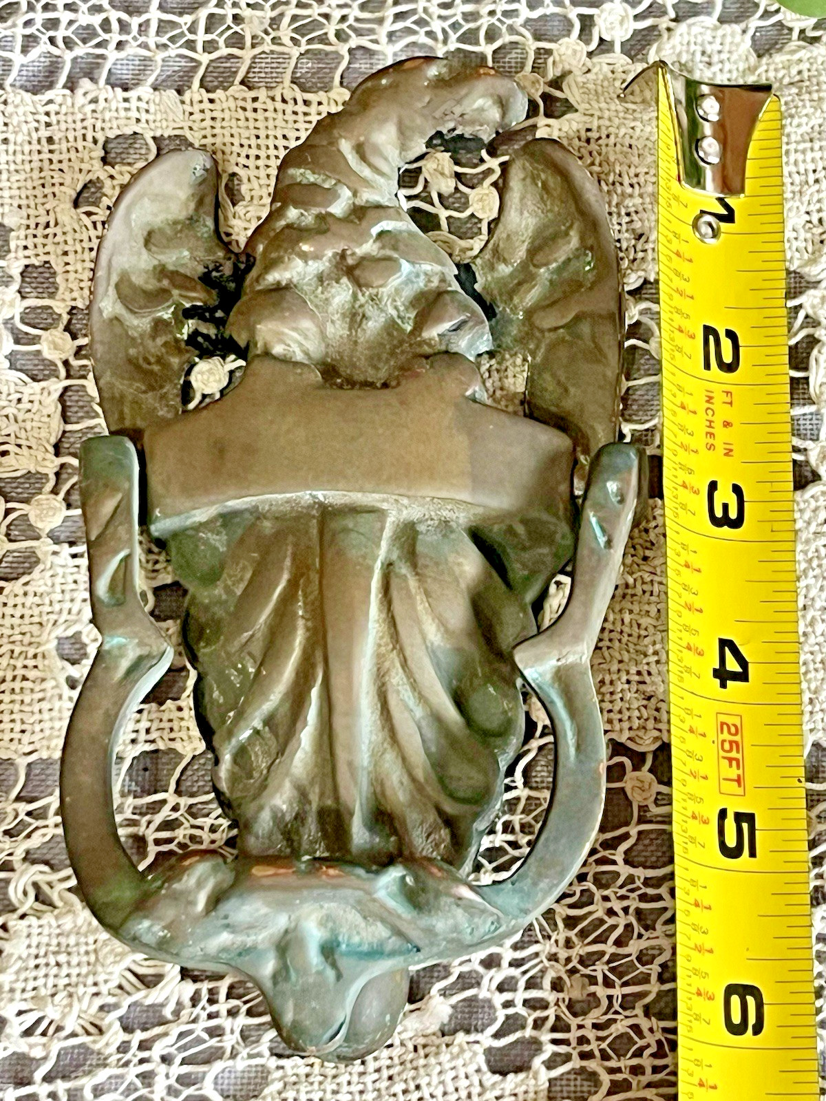VTG Bronze American Eagle Heavy Door Knocker Winged Patriot Patina w/ Hardware