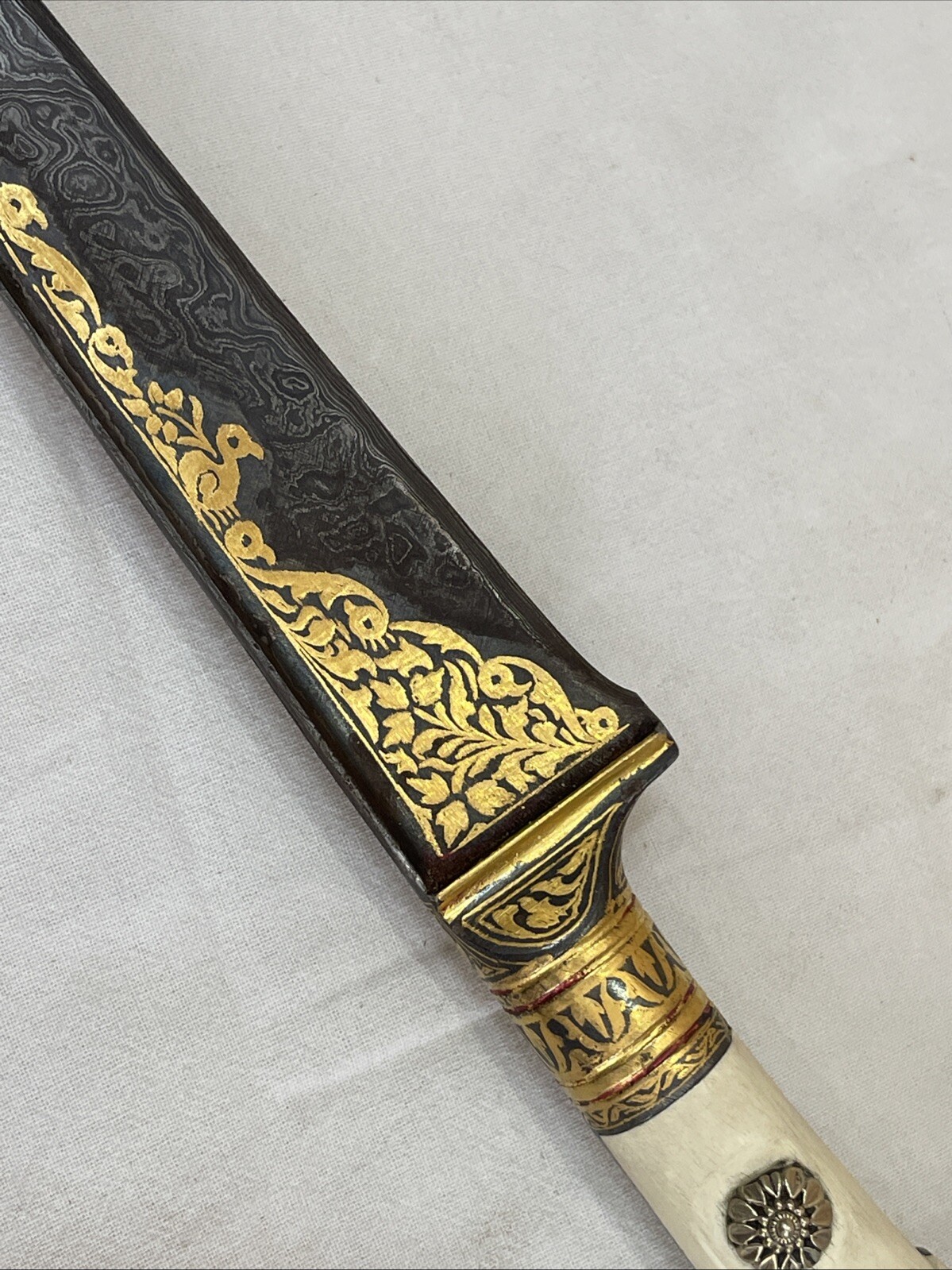 Sikh Peshkabj Dagger With Gold Wire Work Damascus Steel Blade with Scabbard