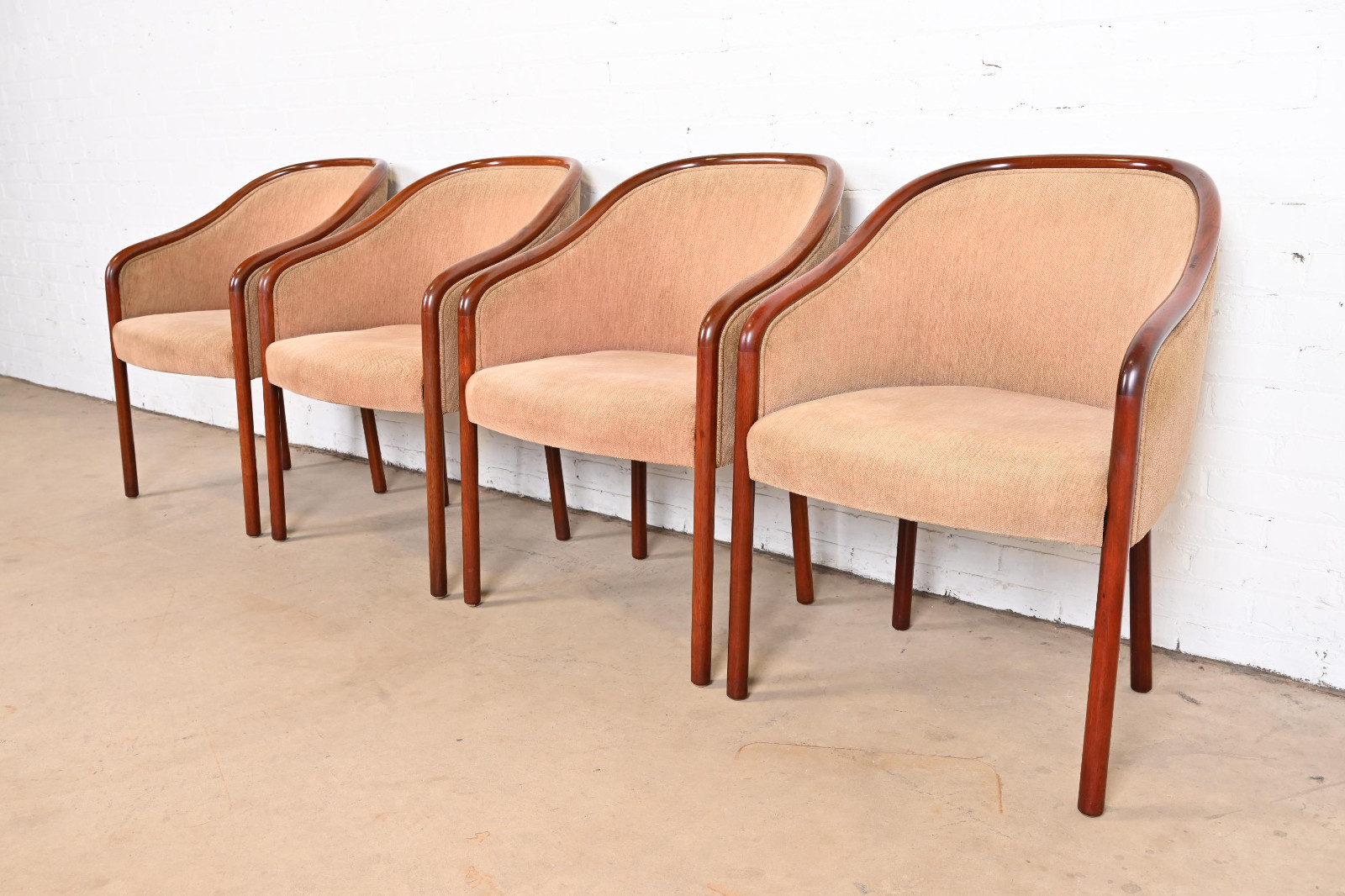 Ward Bennett for Brickel Associates Landmark Sculpted Ash Upholstered Tub Chairs